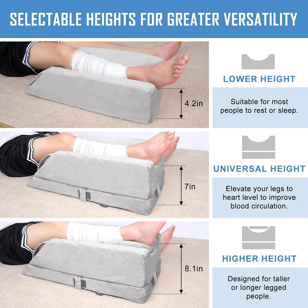 COOLBEBE Leg Elevation Pillow Adjustable Post Surgery Leg Pillow, Memory Foam Ankle Knee and Leg Wedge Pillow for Swelling with Washable Cover and Handle (Single, Grey) - Just Closeouts Canada Inc.