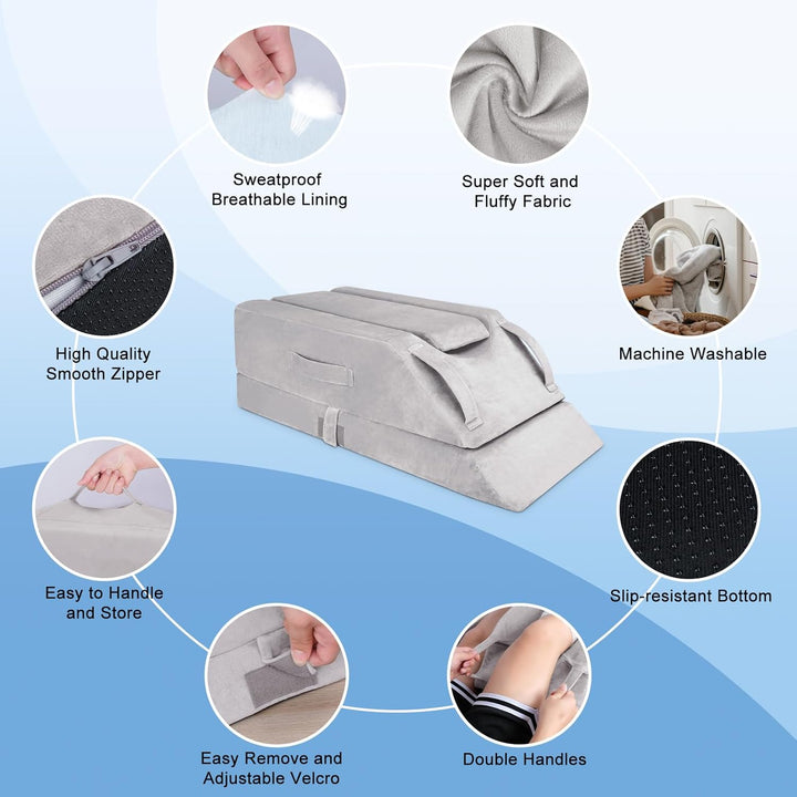 COOLBEBE Leg Elevation Pillow Adjustable Post Surgery Leg Pillow, Memory Foam Ankle Knee and Leg Wedge Pillow for Swelling with Washable Cover and Handle (Single, Grey) - Just Closeouts Canada Inc.