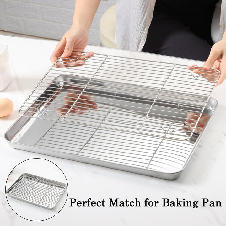 Cooling Rack Pack of 2, Stainless Steel Metal Cooking Rack for Cooling Baking Roasting Drying, 15" x 11" x 0.6", Non Toxic & Rust Free, Oven & Dishwasher Safe - Just Closeouts Canada Inc.