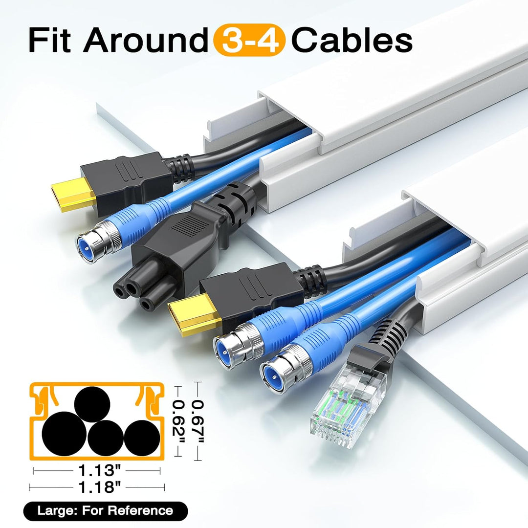Cord Cover Raceway Kit, 157in Cable Cover Channel, Paintable Cord Concealer System Cable Hider, Cord Wires, Hiding Wall Mount TV Powers Cords in Home Office, 10X L15.7in X W1.18in X 0.6in, White - Just Closeouts Canada Inc.