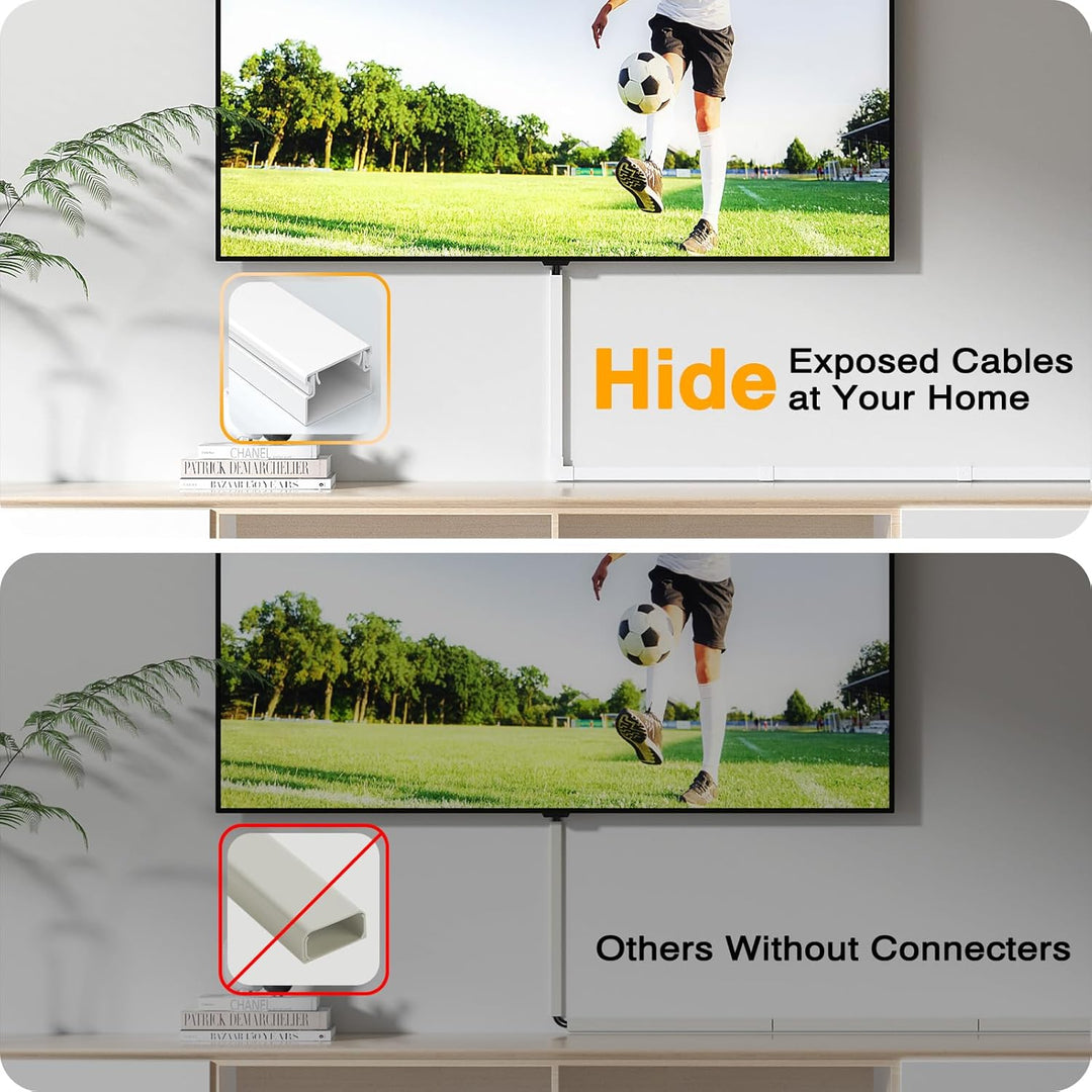 Cord Cover Raceway Kit, 157in Cable Cover Channel, Paintable Cord Concealer System Cable Hider, Cord Wires, Hiding Wall Mount TV Powers Cords in Home Office, 10X L15.7in X W1.18in X 0.6in, White - Just Closeouts Canada Inc.