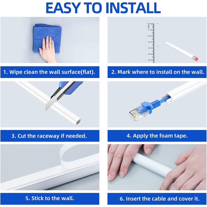Cord Cover Wall, 142in One - Cord Channel Cord Hider Wall, Mini Size Wire Covers for Cords, Paintable Cable Concealer to Hide Speaker Wire, Ethernet Cable, 10X L14.2in W0.48in H0.3in, CC05 White - Just Closeouts Canada Inc.