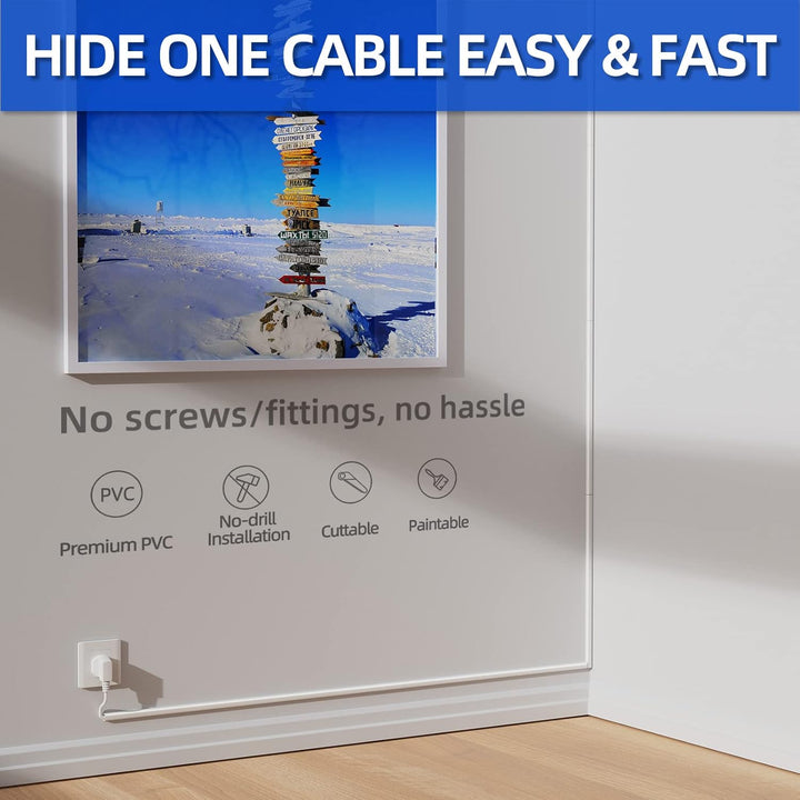 Cord Cover Wall, 142in One - Cord Channel Cord Hider Wall, Mini Size Wire Covers for Cords, Paintable Cable Concealer to Hide Speaker Wire, Ethernet Cable, 10X L14.2in W0.48in H0.3in, CC05 White - Just Closeouts Canada Inc.