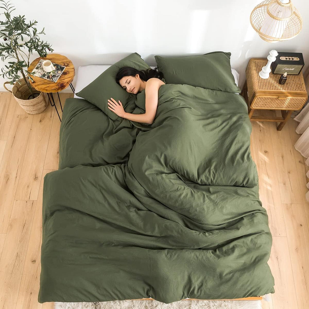 COTTEBED Ultra - Soft Queen Washed Bedding Comforter Sets Bed, All Seasons Use Light Weight with Warm Fluffy Washable Cotton Microfiber Fabric,1 Bed Comforter & 2 Pillow Sham(Queen/Full,Dark Olive Green - Just Closeouts Canada Inc.