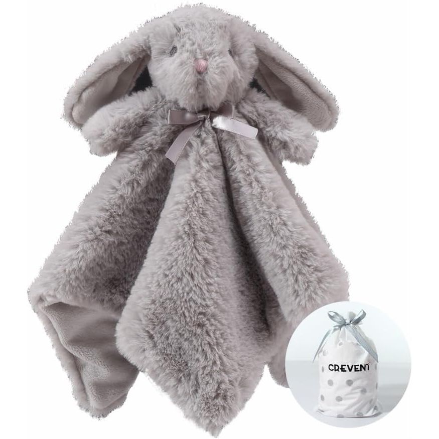 Cozy Plush Baby Security Blanket Loveys for Baby Boys and Girls, Minky Dot Front + Sherpa Backing with Animal Face (Grey Bunny) - Just Closeouts Canada Inc.