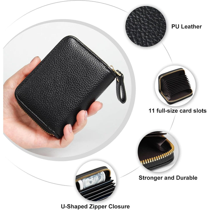 Credit Card Holder RFID Card Case Wallet, Small Accordion Zipper Card Case Holder, Card Organizer Case for Women Men, Black - Just Closeouts Canada Inc.