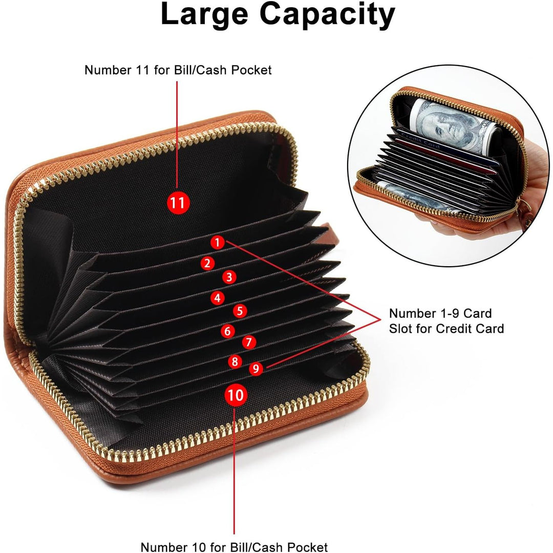 Credit Card Holder RFID Card Case Wallet, Small Accordion Zipper Card Case Holder, Card Organizer Case for Women Men, Brown - Just Closeouts Canada Inc.