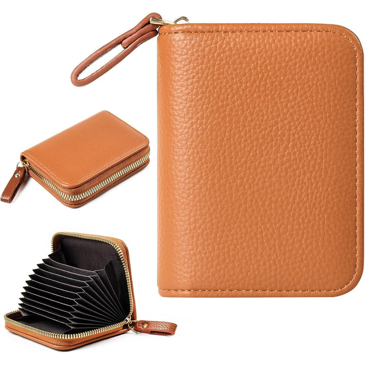 Credit Card Holder RFID Card Case Wallet, Small Accordion Zipper Card Case Holder, Card Organizer Case for Women Men, Brown - Just Closeouts Canada Inc.