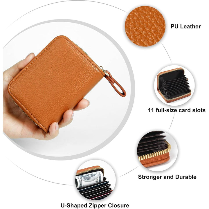 Credit Card Holder RFID Card Case Wallet, Small Accordion Zipper Card Case Holder, Card Organizer Case for Women Men, Brown - Just Closeouts Canada Inc.