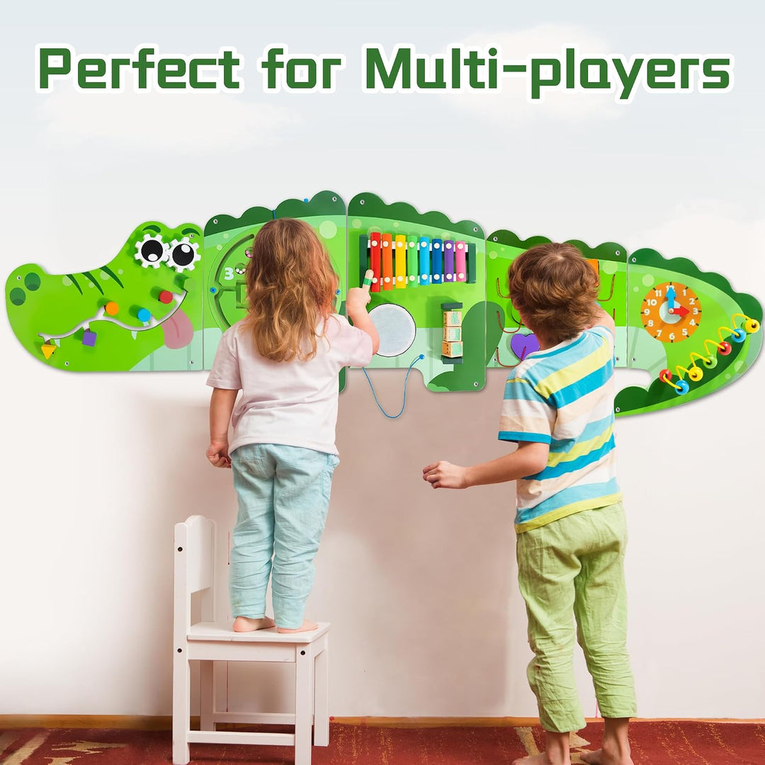 Crocodile Activity Wall Panels, 9-in-1 Wall-Mounted Crocodile Busy Board Wooden Montessori Activity Wall Panels Educational Sensory Board Playroom Wall Toys Daycare Learning Toy for Girls Boys - Just Closeouts Canada Inc.X004C98H2J