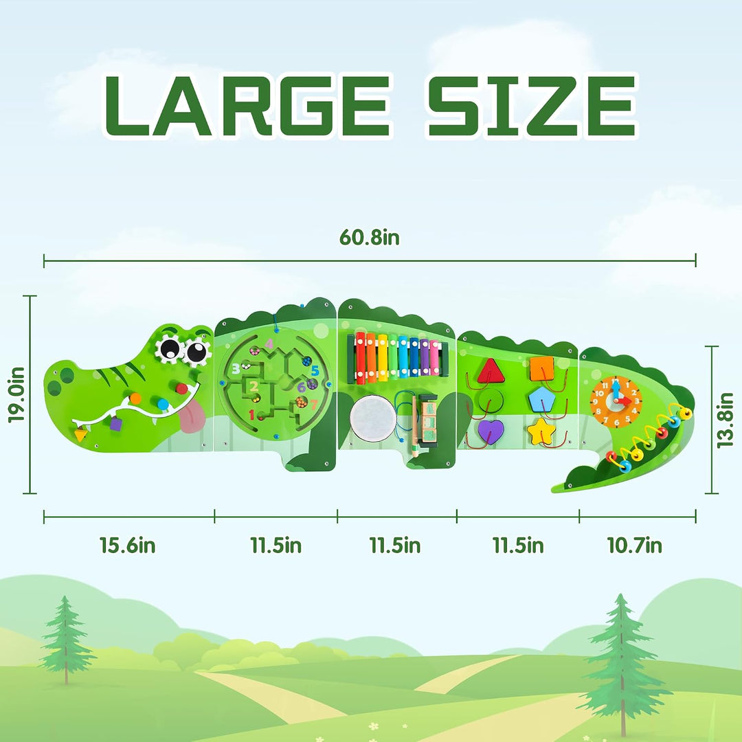 Crocodile Activity Wall Panels, 9-in-1 Wall-Mounted Crocodile Busy Board Wooden Montessori Activity Wall Panels Educational Sensory Board Playroom Wall Toys Daycare Learning Toy for Girls Boys - Just Closeouts Canada Inc.X004C98H2J