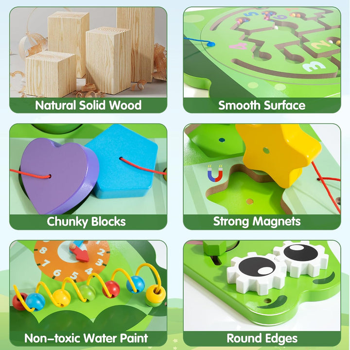 Crocodile Activity Wall Panels, 9-in-1 Wall-Mounted Crocodile Busy Board Wooden Montessori Activity Wall Panels Educational Sensory Board Playroom Wall Toys Daycare Learning Toy for Girls Boys - Just Closeouts Canada Inc.X004C98H2J