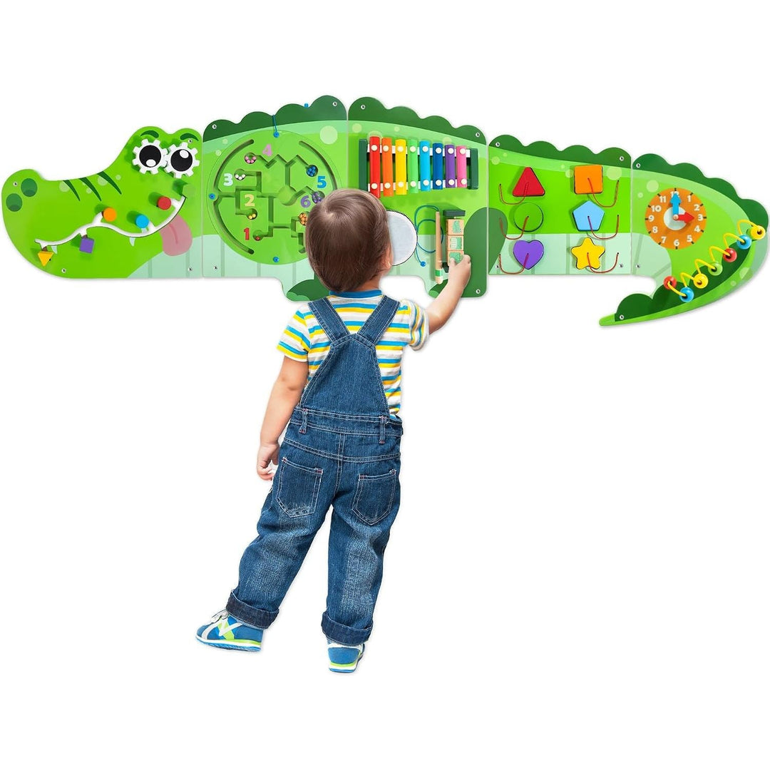 Crocodile Activity Wall Panels, 9-in-1 Wall-Mounted Crocodile Busy Board Wooden Montessori Activity Wall Panels Educational Sensory Board Playroom Wall Toys Daycare Learning Toy for Girls Boys - Just Closeouts Canada Inc.X004C98H2J