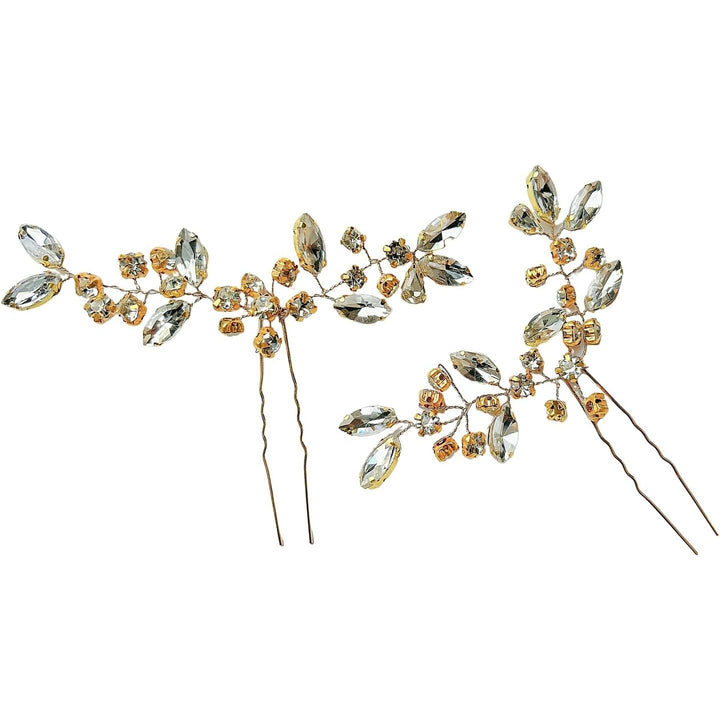 Crystal Bridal Wedding Hairpin Rhinestone Bridal Hair Accessories Side headdress suitable for brides Bridesmaids Party Party Wedding 2 packs (Golden) - Just Closeouts Canada Inc.