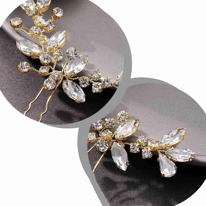 Crystal Bridal Wedding Hairpin Rhinestone Bridal Hair Accessories Side headdress suitable for brides Bridesmaids Party Party Wedding 2 packs (Golden) - Just Closeouts Canada Inc.