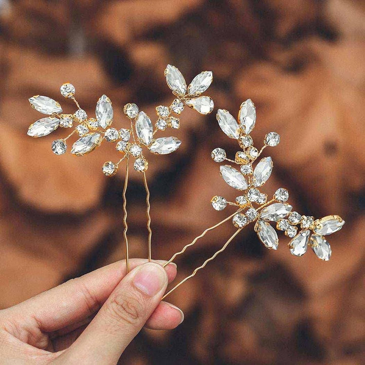 Crystal Bridal Wedding Hairpin Rhinestone Bridal Hair Accessories Side headdress suitable for brides Bridesmaids Party Party Wedding 2 packs (Golden) - Just Closeouts Canada Inc.