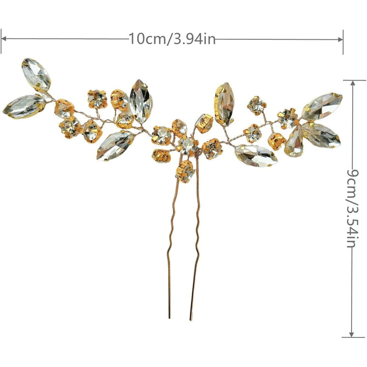 Crystal Bridal Wedding Hairpin Rhinestone Bridal Hair Accessories Side headdress suitable for brides Bridesmaids Party Party Wedding 2 packs (Golden) - Just Closeouts Canada Inc.