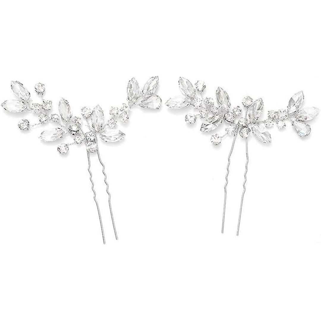 Crystal Bridal Wedding Hairpin Rhinestone Bridal Hair Accessories Side headdress suitable for brides Bridesmaids Party Party Wedding 2 packs (Silver) - Just Closeouts Canada Inc.