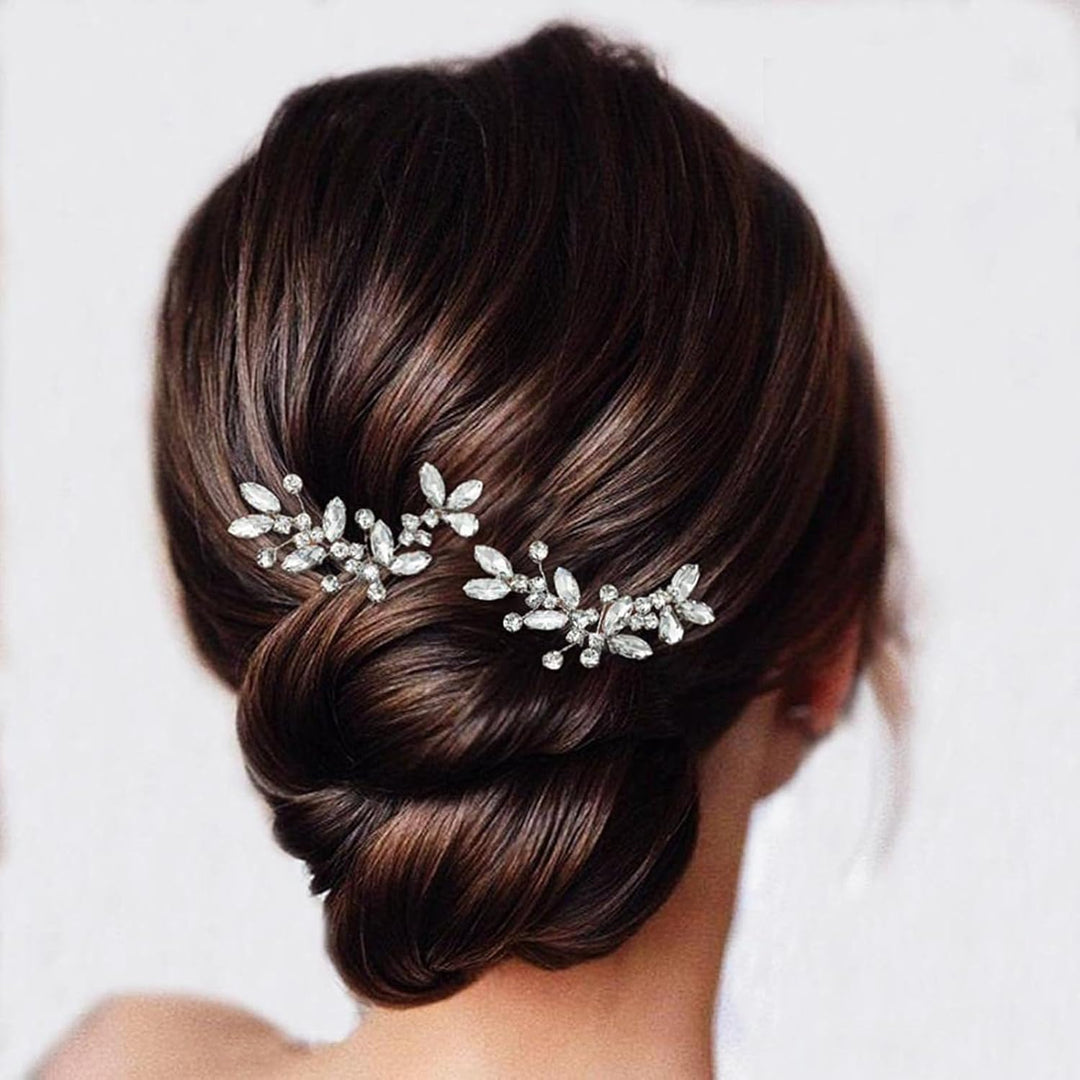 Crystal Bridal Wedding Hairpin Rhinestone Bridal Hair Accessories Side headdress suitable for brides Bridesmaids Party Party Wedding 2 packs (Silver) - Just Closeouts Canada Inc.