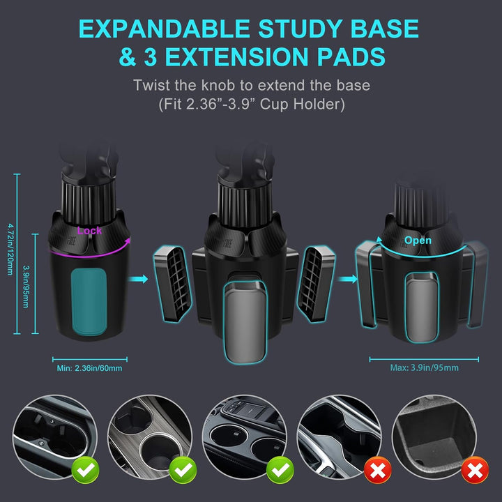 Cup Holder Car Tablet Mount for Truck, 360° Adjustable 15" Long 2 - Arm Stand Holder for iPad Pro 12.9/11/10.5/9.7/Air/Mini 6/5/4, Samsung Galaxy Tab/Z Fold 6/5/4, iPhone 16/15/Pro, 4.7 - 12.9" Tab &Phone - Just Closeouts Canada Inc.