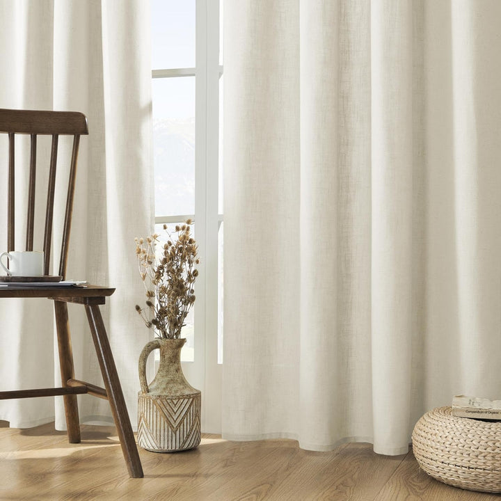 Curtains, 108 Inches Long, 2 Panels Set, Farmhouse Drapes for Living Room, Semi - Blackout, Linen - Polyester, Ivory on Linen, Rod Pocket - Just Closeouts Canada Inc.X003QYXFO1
