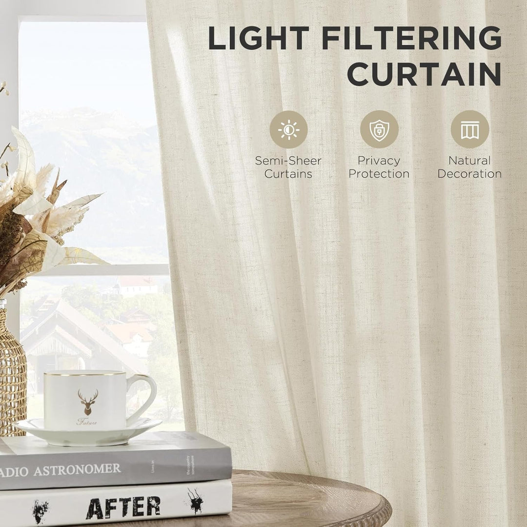Curtains, 108 Inches Long, 2 Panels Set, Farmhouse Drapes for Living Room, Semi - Blackout, Linen - Polyester, Ivory on Linen, Rod Pocket - Just Closeouts Canada Inc.X003QYXFO1