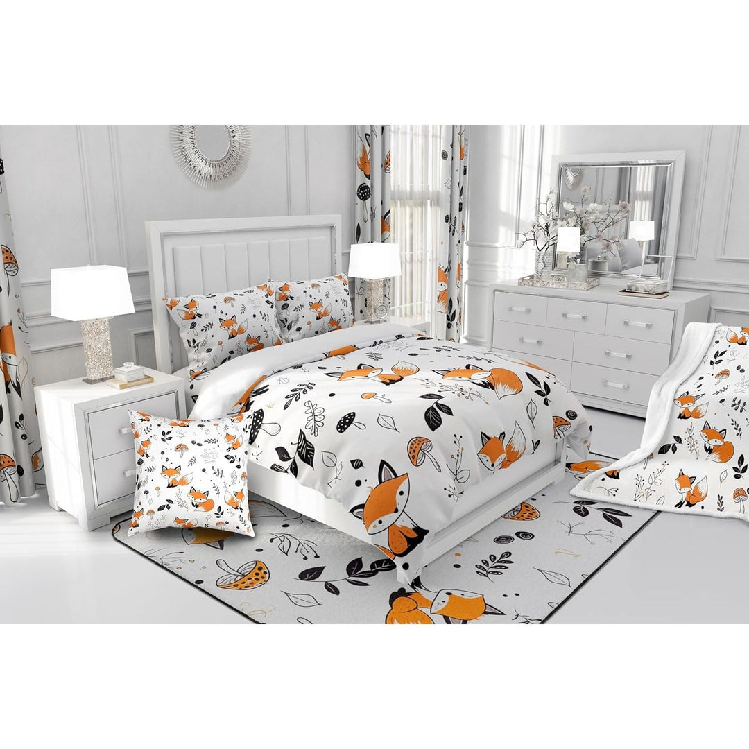 Cute Fox Comforter Set Twin Size Kids Cartoon Fox Bedding Set for Boys Girls Teens Mushroom Plant Comforter Breathable Woodland Fox Duvet Set Nature Wildlife Quilt Set - Just Closeouts Canada Inc.X004YELKIF