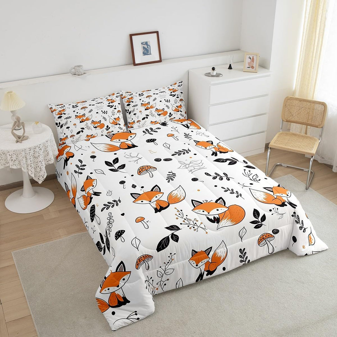 Cute Fox Comforter Set Twin Size Kids Cartoon Fox Bedding Set for Boys Girls Teens Mushroom Plant Comforter Breathable Woodland Fox Duvet Set Nature Wildlife Quilt Set - Just Closeouts Canada Inc.X004YELKIF