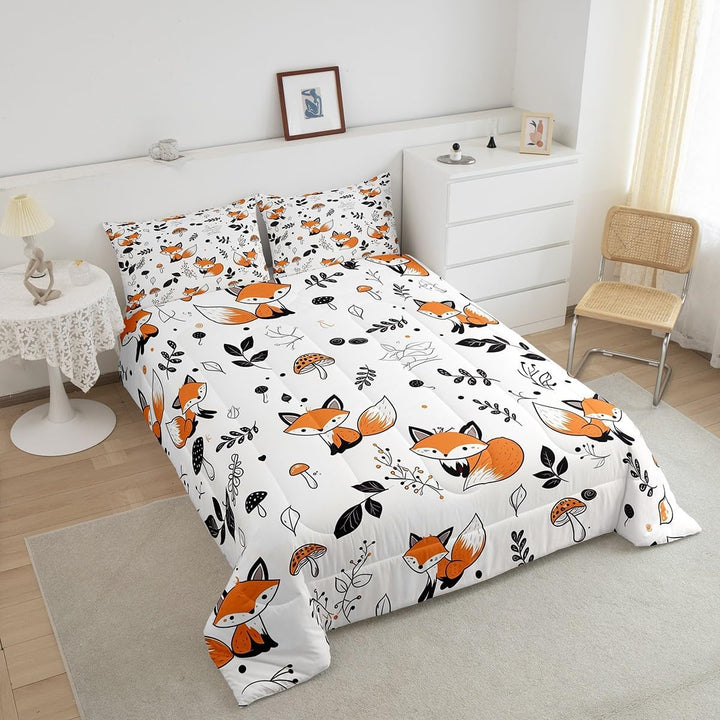 Cute Fox Comforter Set Twin Size Kids Cartoon Fox Bedding Set for Boys Girls Teens Mushroom Plant Comforter Breathable Woodland Fox Duvet Set Nature Wildlife Quilt Set - Just Closeouts Canada Inc.X004YELKIF