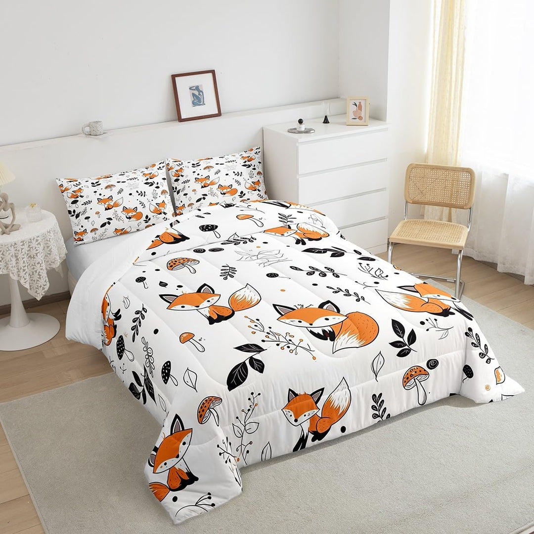 Cute Fox Comforter Set Twin Size Kids Cartoon Fox Bedding Set for Boys Girls Teens Mushroom Plant Comforter Breathable Woodland Fox Duvet Set Nature Wildlife Quilt Set - Just Closeouts Canada Inc.X004YELKIF