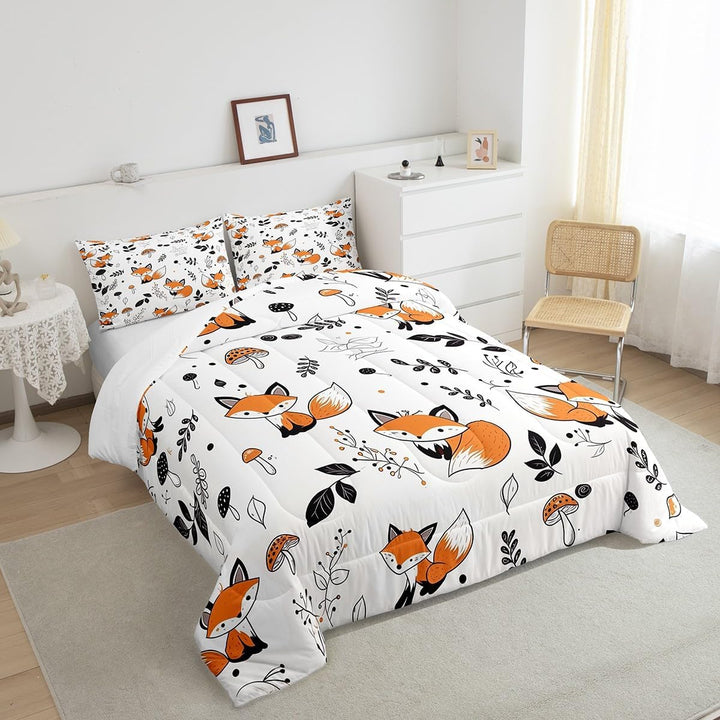 Cute Fox Comforter Set Twin Size Kids Cartoon Fox Bedding Set for Boys Girls Teens Mushroom Plant Comforter Breathable Woodland Fox Duvet Set Nature Wildlife Quilt Set - Just Closeouts Canada Inc.X004YELKIF