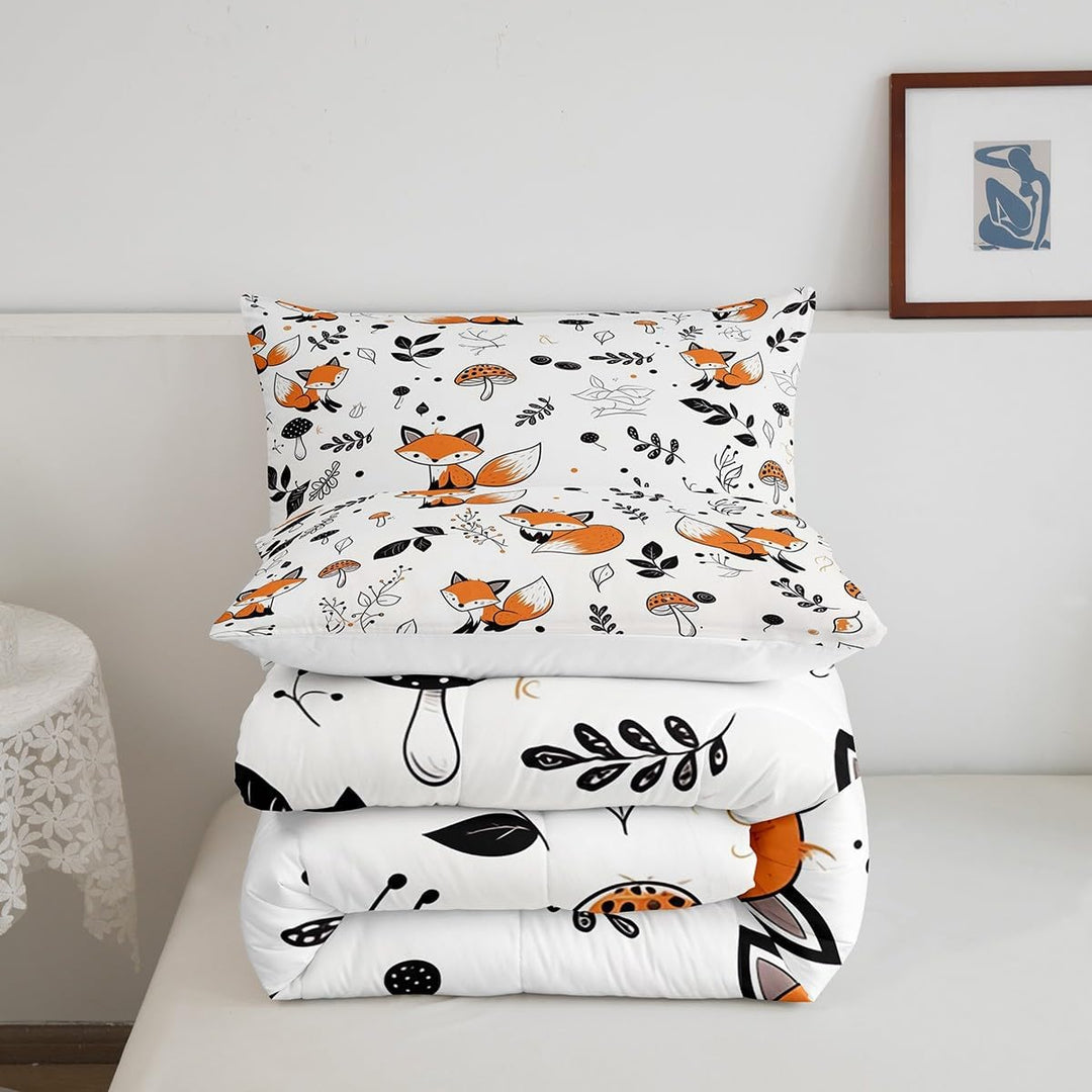 Cute Fox Comforter Set Twin Size Kids Cartoon Fox Bedding Set for Boys Girls Teens Mushroom Plant Comforter Breathable Woodland Fox Duvet Set Nature Wildlife Quilt Set - Just Closeouts Canada Inc.X004YELKIF