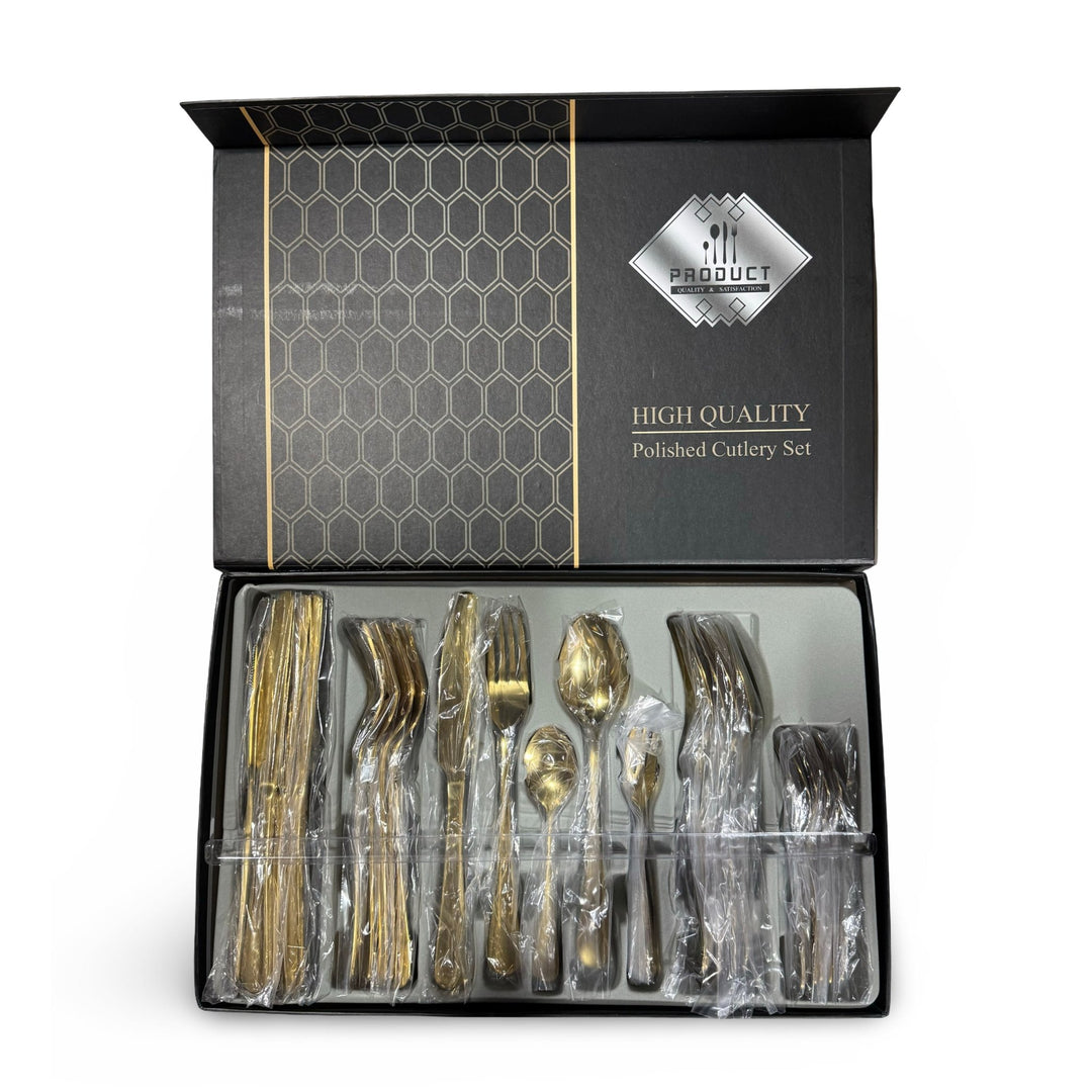 Cutlery Set, 30pcs Flatware Sets with Stainless Steel for 7, Silverware Utensils Set with Knife, Fork, Spoon, Dessertspoon, Ideal for Home, Restaurant with Gift Box, Dishwasher Safe, Gold - Just Closeouts Canada Inc.