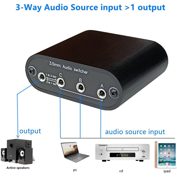 D3 3(1) - in - 1(3) - Out 3.5mm Stereo Audio Switch Source Input Signal switcher selector Splitter Box Mini - Just Closeouts Canada Inc.