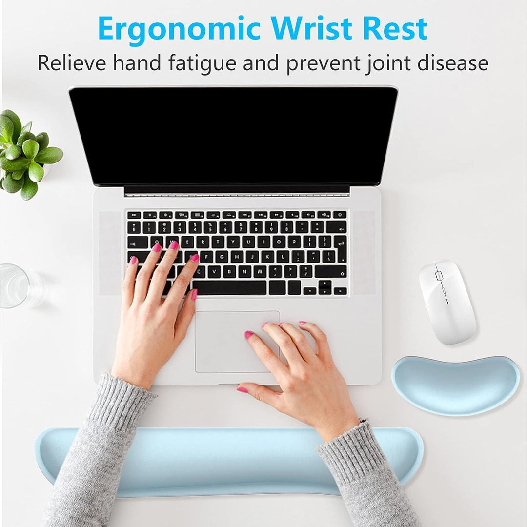 Dapesuom Enlarge Keyboard Wrist Rest Pad,Memory Foam Set Wrist Cushion Support for Easy Typing & Pain Relief,Mouse Wrist Pad,Anti - Slip Wrist Support for Gaming,Computer, Laptop, Office,Sky Blue - Just Closeouts Canada Inc.