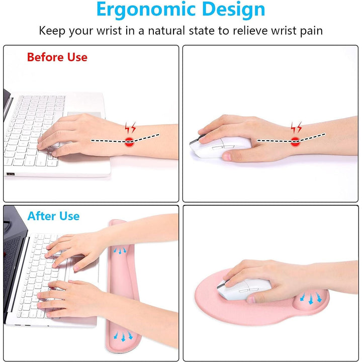 Dapesuom Keyboard Wrist Rest and Mouse Pad with Wrist Support, Memory Foam Wrist Rests for Keyboard and Mouse Set, Ergonomic Wrist Pad with Non Slip Base for Easy Typing & Pain Relief,Pink - Just Closeouts Canada Inc.