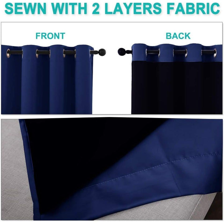 Dark Blue Black-Lined Blackout Grommet Curtains, 52 x 63 in, Set of 2 - Just Closeouts Canada Inc.