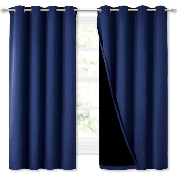 Dark Blue Black-Lined Blackout Grommet Curtains, 52 x 63 in, Set of 2 - Just Closeouts Canada Inc.
