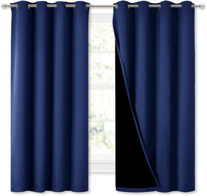 Dark Blue 52 x 63 in black-lined blackout curtains, set of two