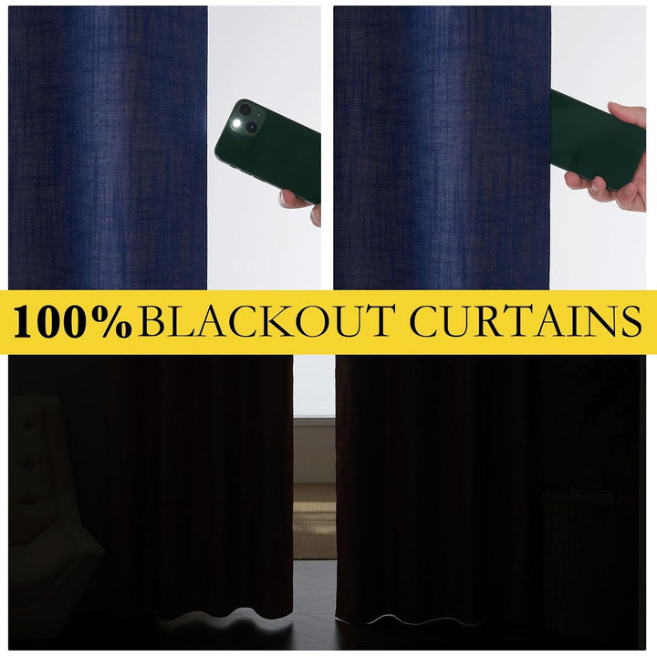 Dark Blue Linen-Look Blackout Curtains with White Liner, 52 x 84 in, 2 Panels - Just Closeouts Canada Inc.
