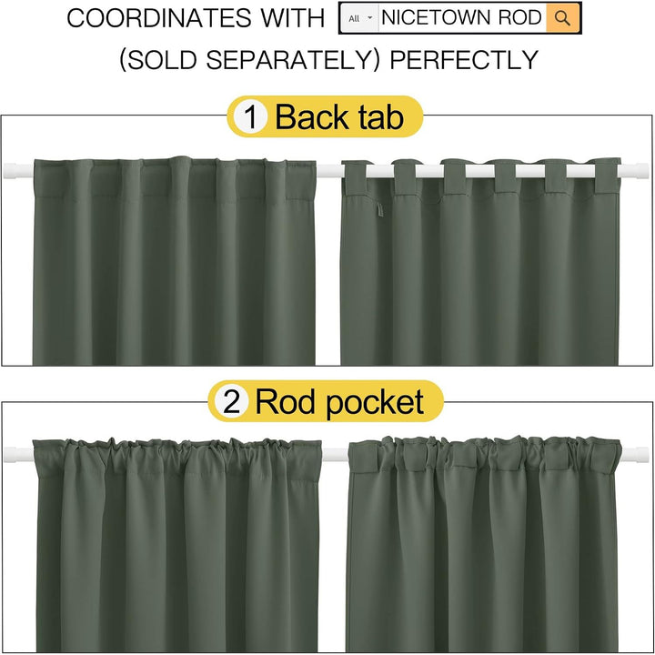 Dark Mallard Room-Darkening Rod-Pocket Curtains, 52 x 95 in, 2 Panels - Just Closeouts Canada Inc.