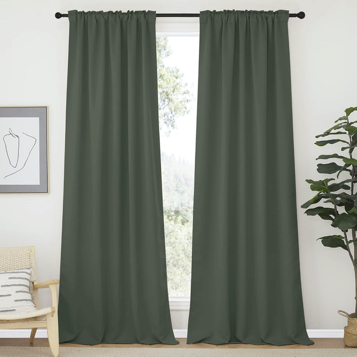 Dark Mallard Room-Darkening Rod-Pocket Curtains, 52 x 95 in, 2 Panels - Just Closeouts Canada Inc.