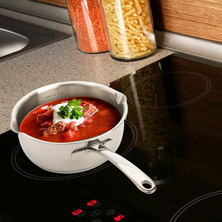 DEAYOU 18/10 Stainless Steel Butter Warmer Pan, 0.8 - Quart Measuring Saucepan with Dual Pour Spout, Small Milk Butter Melting Pot, Induction Heavy Bottom Sauce Pan for Stove Top, Soup, Chocolate, 25OZ - Just Closeouts Canada Inc.