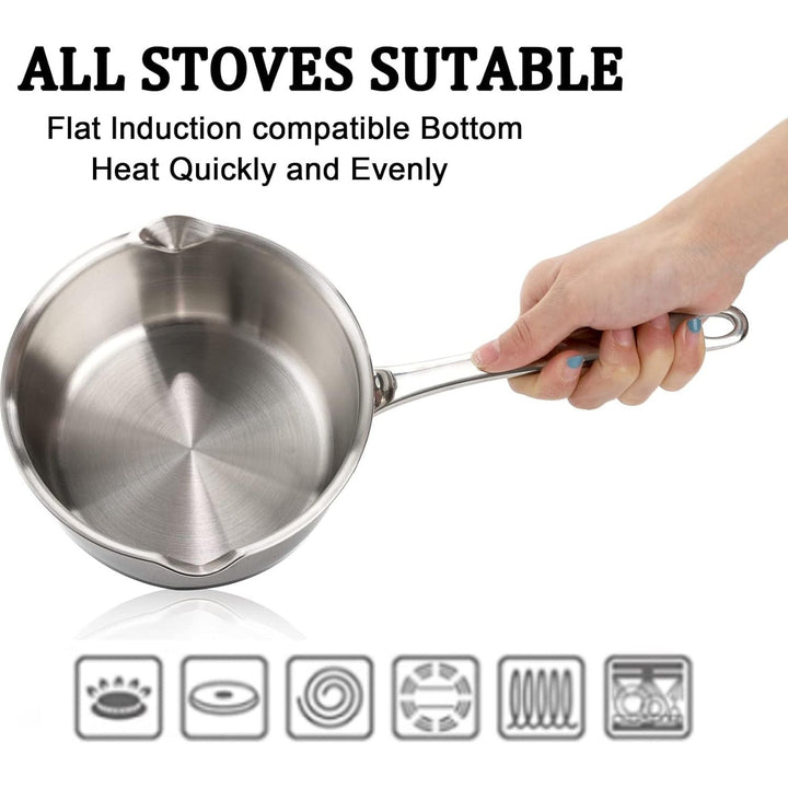 DEAYOU 18/10 Stainless Steel Butter Warmer Pan, 0.8 - Quart Measuring Saucepan with Dual Pour Spout, Small Milk Butter Melting Pot, Induction Heavy Bottom Sauce Pan for Stove Top, Soup, Chocolate, 25OZ - Just Closeouts Canada Inc.