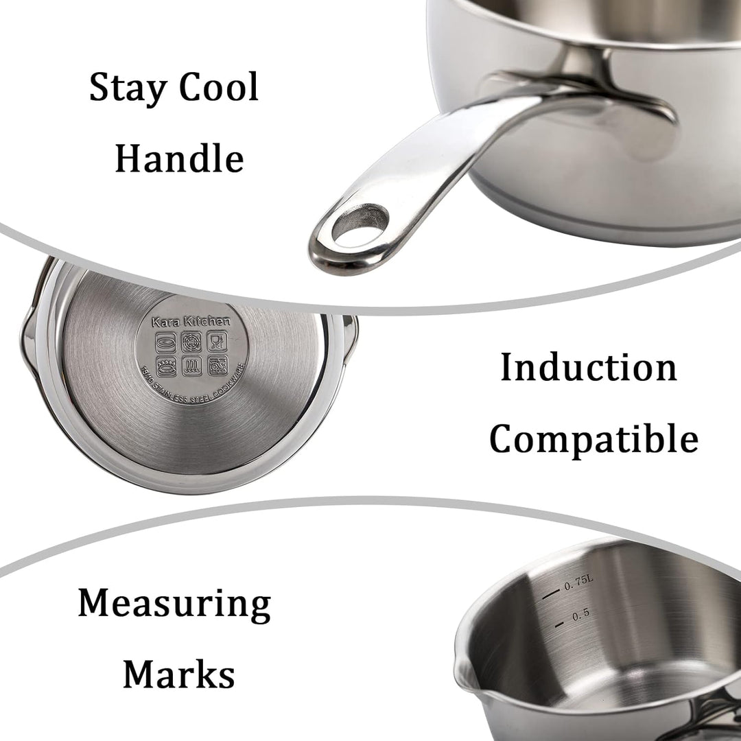 DEAYOU 18/10 Stainless Steel Butter Warmer Pan, 0.8 - Quart Measuring Saucepan with Dual Pour Spout, Small Milk Butter Melting Pot, Induction Heavy Bottom Sauce Pan for Stove Top, Soup, Chocolate, 25OZ - Just Closeouts Canada Inc.