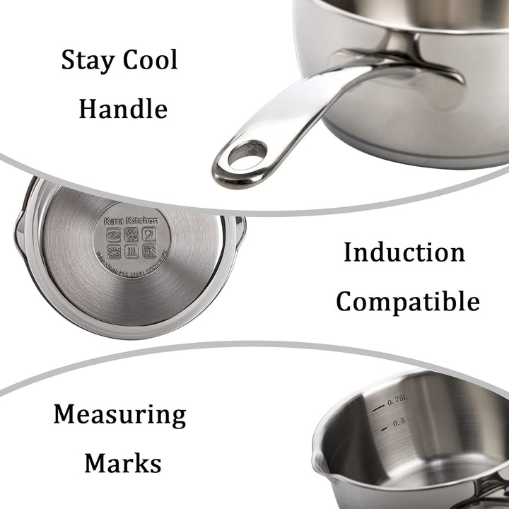 DEAYOU 18/10 Stainless Steel Butter Warmer Pan, 0.8 - Quart Measuring Saucepan with Dual Pour Spout, Small Milk Butter Melting Pot, Induction Heavy Bottom Sauce Pan for Stove Top, Soup, Chocolate, 25OZ - Just Closeouts Canada Inc.
