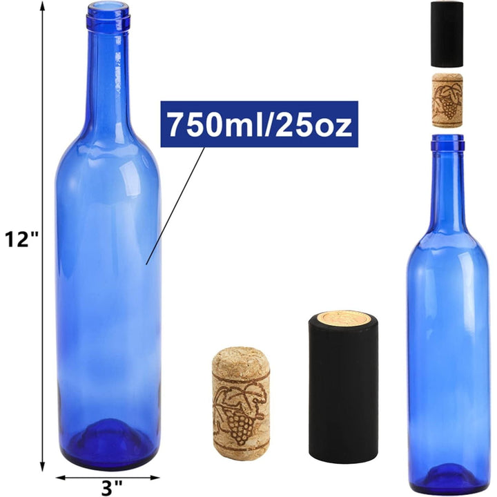 DEAYOU 8 Pack 750ml Bordeaux Wine Bottles, Glass Clear Bottles with 8 Corks and 8 PVC Shrink Capsules, Flat - Bottomed Empty Bottle for Claret, Liquor, Champagne, Juice, Beverages, Decors, Cobalt Blue - Just Closeouts Canada Inc.