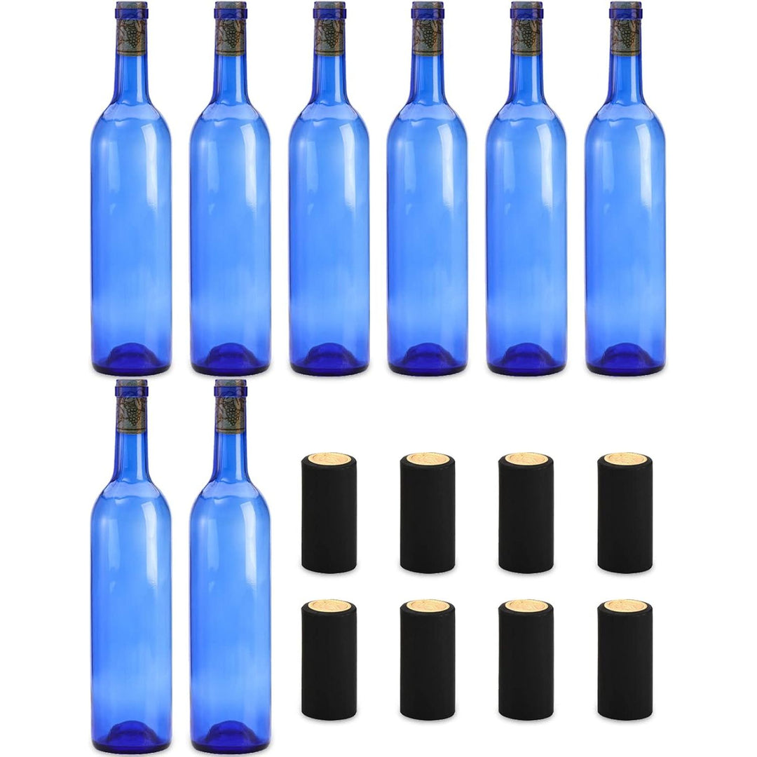 DEAYOU 8 Pack 750ml Bordeaux Wine Bottles, Glass Clear Bottles with 8 Corks and 8 PVC Shrink Capsules, Flat - Bottomed Empty Bottle for Claret, Liquor, Champagne, Juice, Beverages, Decors, Cobalt Blue - Just Closeouts Canada Inc.