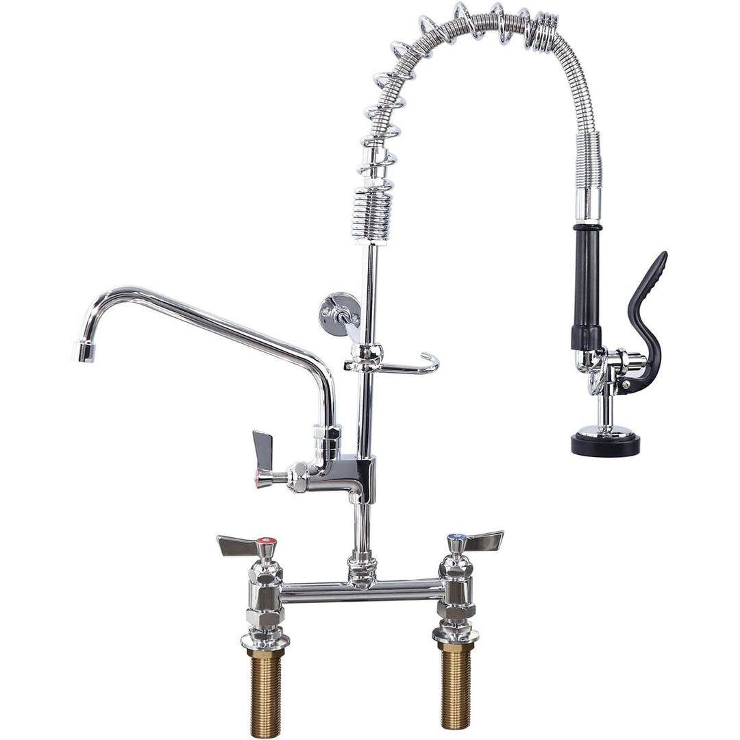 Deck Mount Commercial Faucet with Pre - Rinse Sprayer, 25" Height, 8" Center, 10" Swing Spout, Deck Mount Kitchen Sink Faucet, Brass Constructed Device with Pull Down Spray, for 1/2/4 Compartment Sink - Just Closeouts Canada Inc.X0037ZBI07