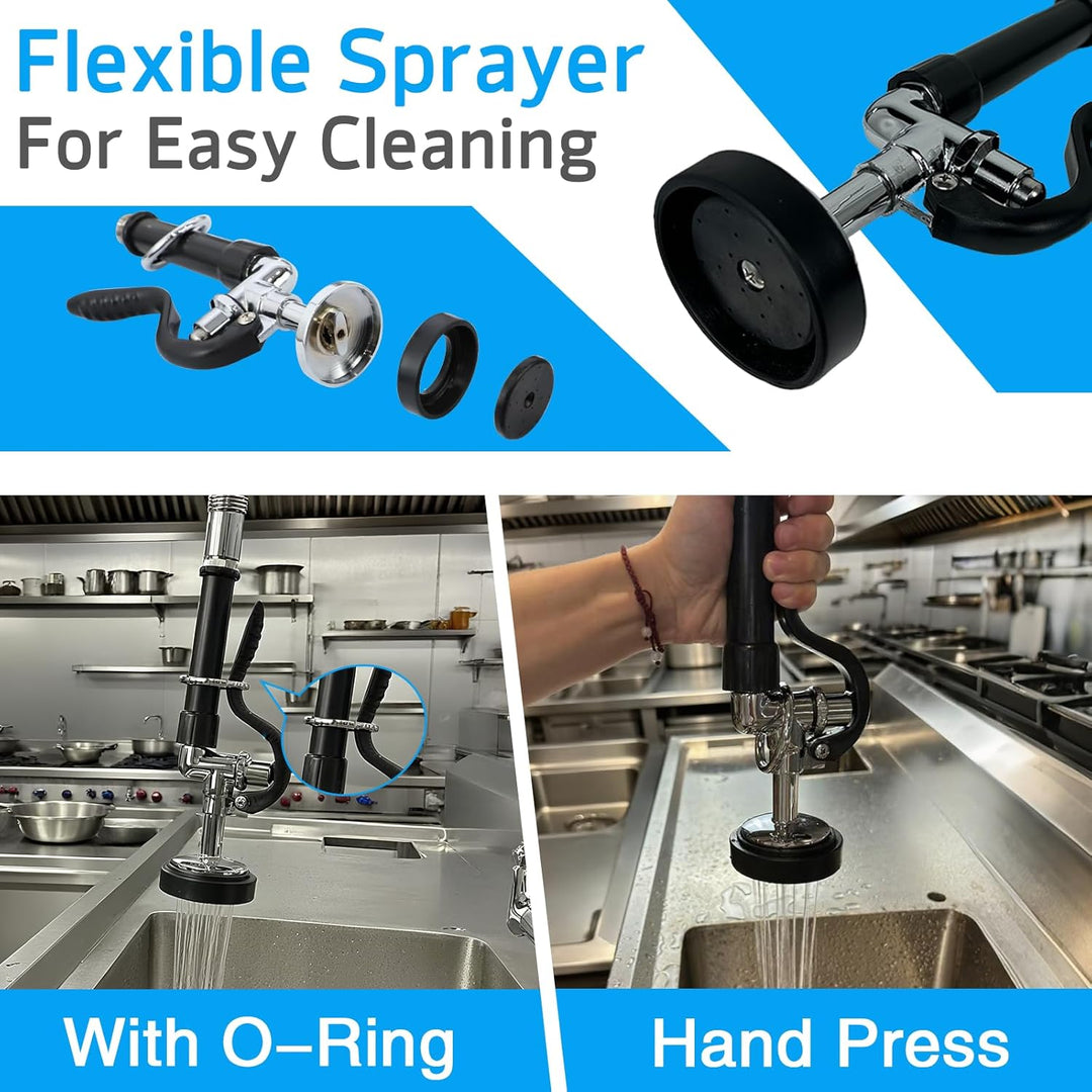 Deck Mount Commercial Faucet with Pre - Rinse Sprayer, 25" Height, 8" Center, 10" Swing Spout, Deck Mount Kitchen Sink Faucet, Brass Constructed Device with Pull Down Spray, for 1/2/4 Compartment Sink - Just Closeouts Canada Inc.X0037ZBI07